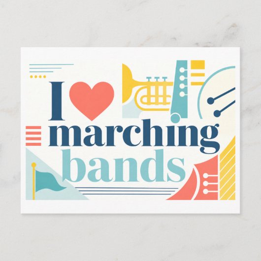 "Ik [Hart] Marching Bands" Briefkaart (Voorkant)