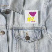 Ik hart me Paars/geel Vierkante Button 5,1 Cm (In situ)