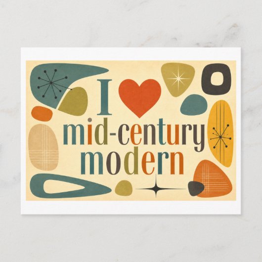 "Ik [Hart] Mid-Century Modern" Briefkaart (Voorkant)