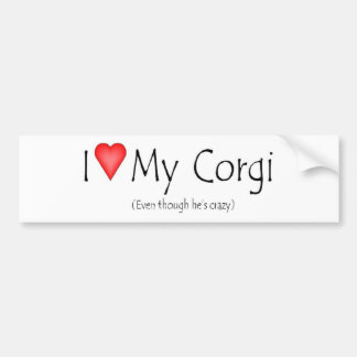 Ik hart mijn corgi (ook al is hij gek) bumpersticker