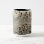 Ik hart mijn familie, zand schrijven strandliefheb mok (Midden)