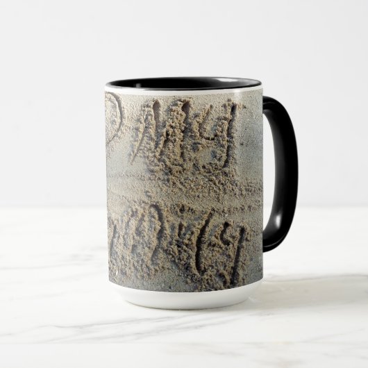 Ik hart mijn familie, zand schrijven strandliefheb mok (Voorkant rechts)