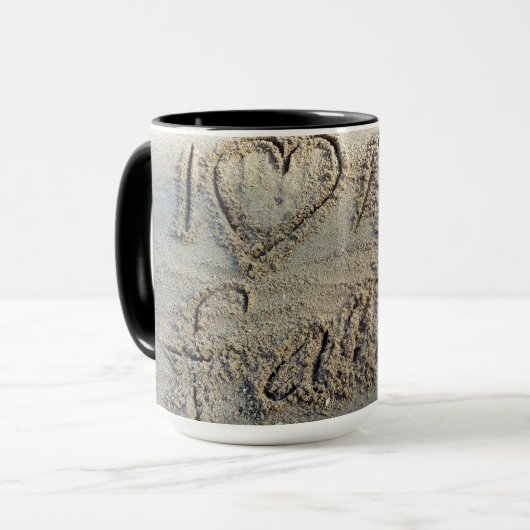 Ik hart mijn familie, zand schrijven strandliefheb mok (Voorkant links)