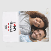 Ik Hart Mijn Man Foto Fun Golfer Modern Custom Golfhanddoek (Horizontaal)