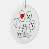 Ik hart mijn pit bull paw - hond, huisdier, beste  keramisch ornament (Rechts)