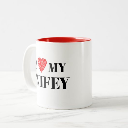 Ik hart mijn vrouw | Cadeau om personaliseren Tweekleurige Koffiemok (Voorkant links)