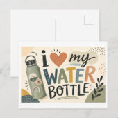Ik [Hart] Mijn Waterfles Briefkaart (Voorkant / Achterkant)