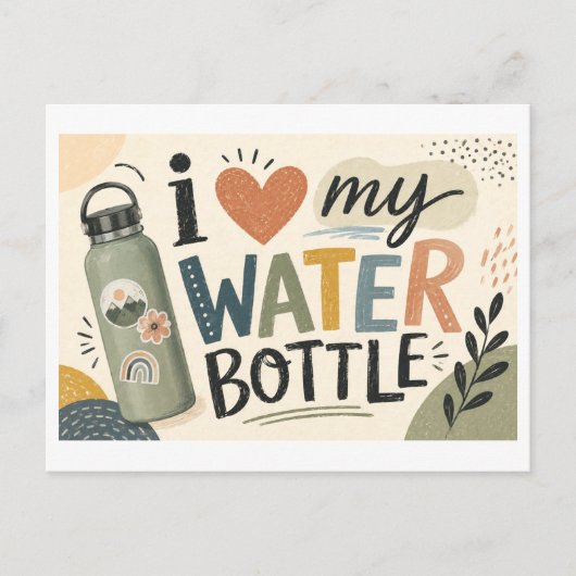 Ik [Hart] Mijn Waterfles Briefkaart (Voorkant)
