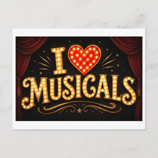 "Ik [Hart] Musicals" Briefkaart (Voorkant)