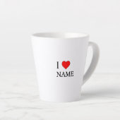 Ik hart naam (aanpasbaar) latte mok (Rechterhoek)