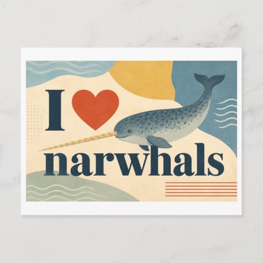 "Ik [Hart] Narwals" Briefkaart (Voorkant)