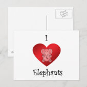 Ik hart olifanten in rood briefkaart (Voorkant / Achterkant)