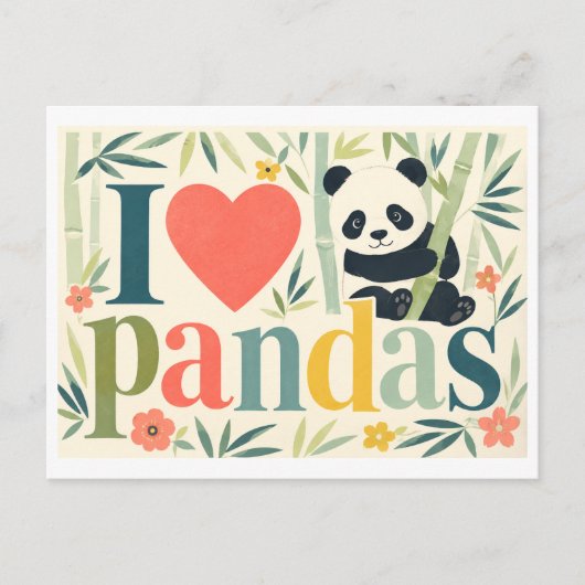 "Ik [Hart] panda's" Briefkaart (Voorkant)