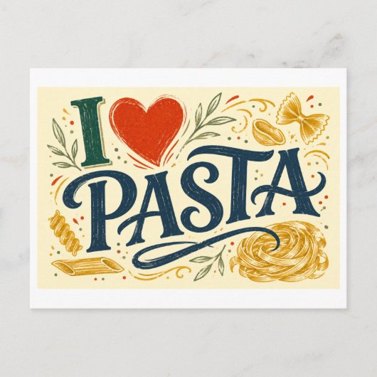 Ik [Hart] Pasta Briefkaart (Voorkant)