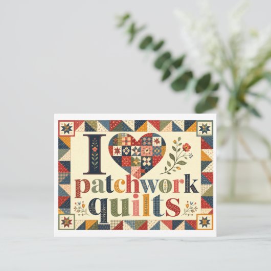 "Ik [Hart] Patchwork Dekens" Briefkaart (Staand voorkant)