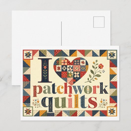 "Ik [Hart] Patchwork Dekens" Briefkaart (Voorkant / Achterkant)