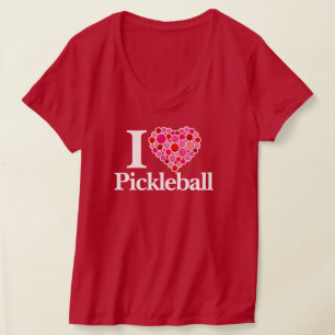 Ik Hart Pickleball Gevuld Hart Roze en Rood T-shirt