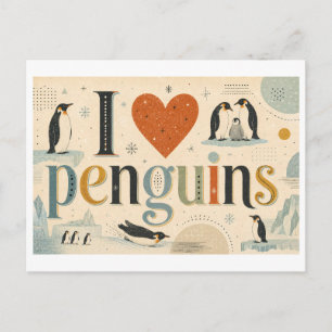 "Ik [Hart] Pinguïns" Briefkaart