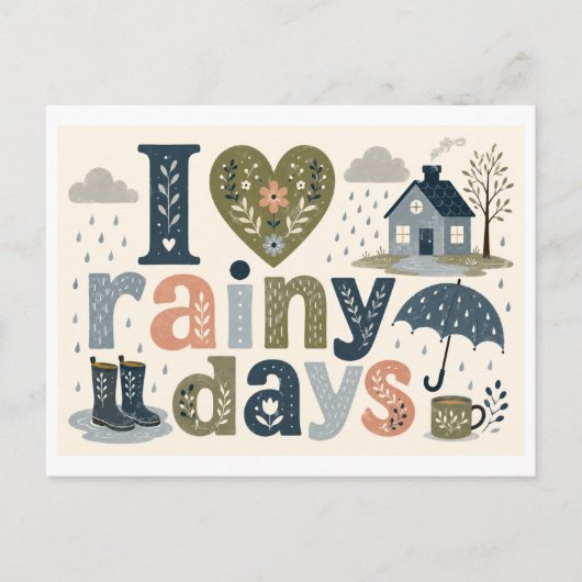 "Ik [Hart] Regenachtige Dagen" Briefkaart (Voorkant)