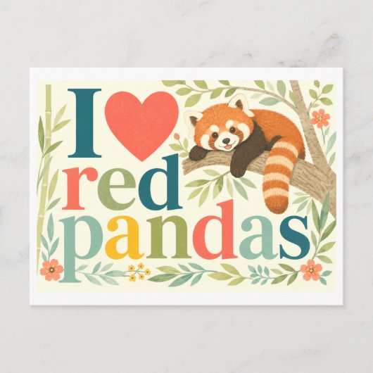 "Ik [Hart] Rode Panda's" Briefkaart (Voorkant)