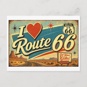 "Ik [Hart] Route 66" Briefkaart