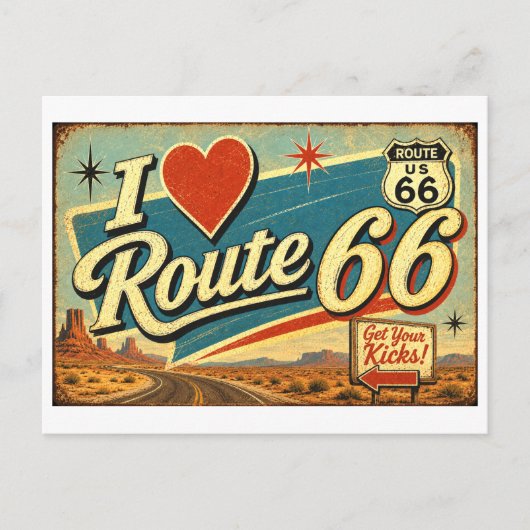"Ik [Hart] Route 66" Briefkaart (Voorkant)
