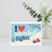 "Ik [Hart] Sneeuwballengevechten" Briefkaart (Staand voorkant)