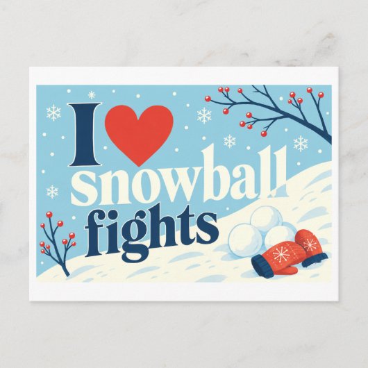 "Ik [Hart] Sneeuwballengevechten" Briefkaart (Voorkant)