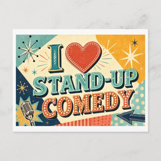 "Ik [Hart] Staande-Comedy" Briefkaart (Voorkant)