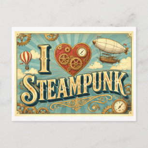 "Ik [Hart] Steampunk" Briefkaart