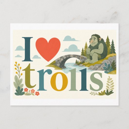 "Ik [Hart] Trollen" Briefkaart (Voorkant)