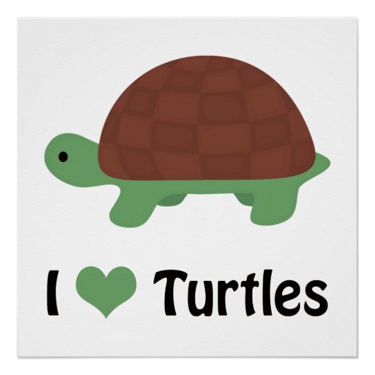 Ik hart Turtles Cute Little Cartoon Turtle Perfect Poster (Voorkant)