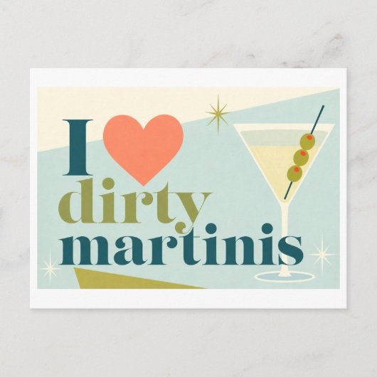 "Ik [Hart] Vies Gemixte Martinis" Briefkaart (Voorkant)
