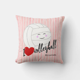 Ik hart volleybal blij kawaii girly roze strepen kussen