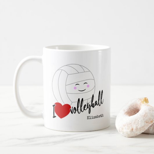 Ik hart volleybal blij kawaii meisjes volleybal koffiemok (Met donut)