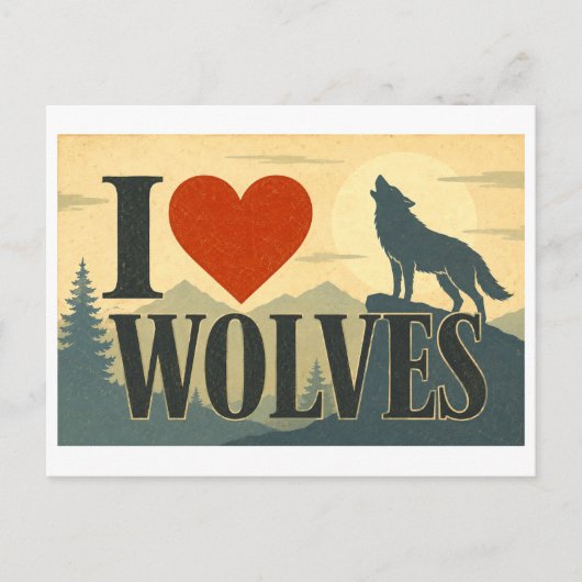 "Ik [Hart] Wolven" Briefkaart (Voorkant)