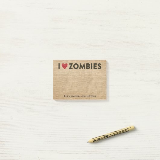 Ik hart Zombies Burlap Personaliseer Post-it® Notes (Op bureau)
