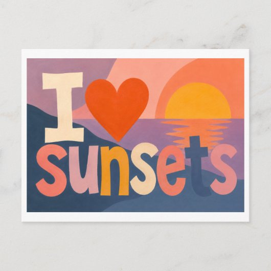 "Ik [Hart] Zonsondergangen" Briefkaart (Voorkant)