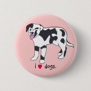 Ik harthonden, Gevlekte zwarte en witte hond Butto Ronde Button 5,7 Cm