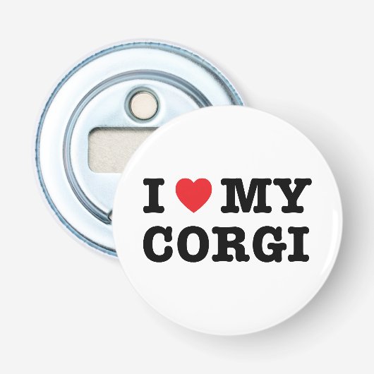 Ik hartje mijn Corgi Magnet flesopener Button Flesopener (Voorkant)