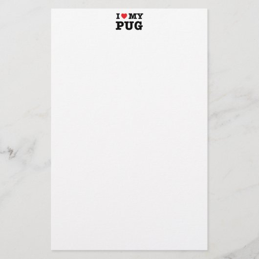 Ik hartje mijn Pug Stationery Briefpapier (Voorkant)