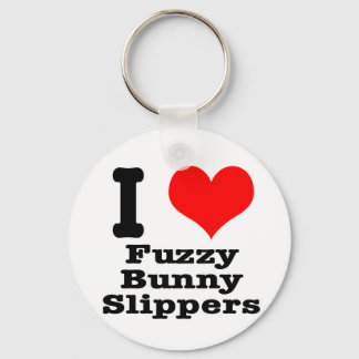Ik HEART (HOU VAN) fuzzy konijnenpantoffels Sleutelhanger
