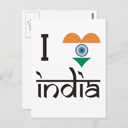 Ik "Heart" India - Ik hou van India Briefkaart (Voorkant / Achterkant)