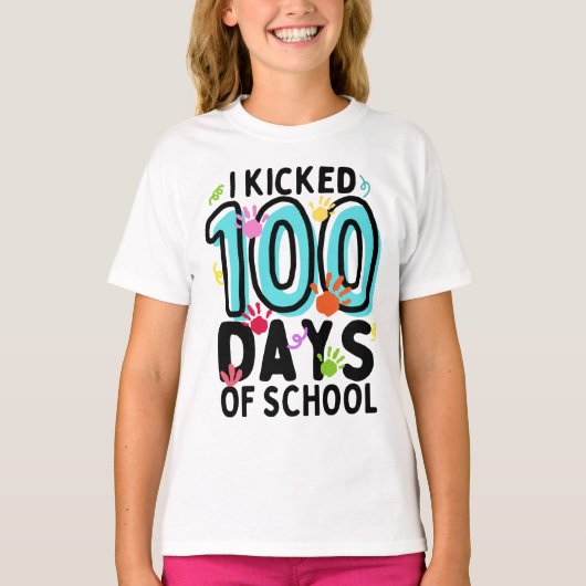 Ik heb 100 dagen geschopt op school kleurrijke pal t-shirt (Voorkant)