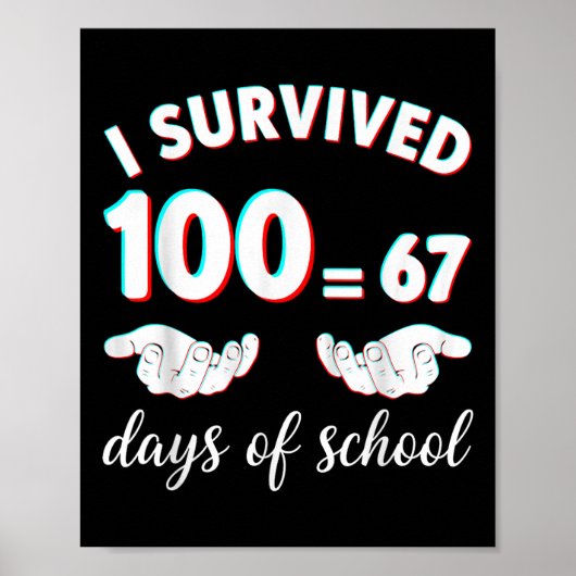 Ik heb 100 dagen school overleefd Grappig 67 Meme Poster (Voorkant)
