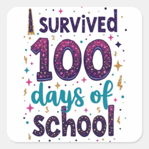 Ik heb 100 dagen School Unicorn Design overleefd Vierkante Sticker