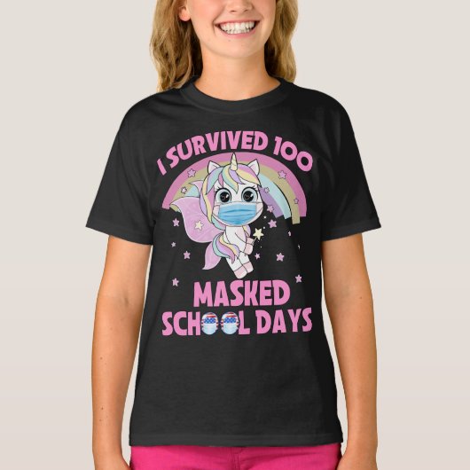 Ik heb 100 gemaskerde schooldagen overleefd t-shirt (Voorkant)