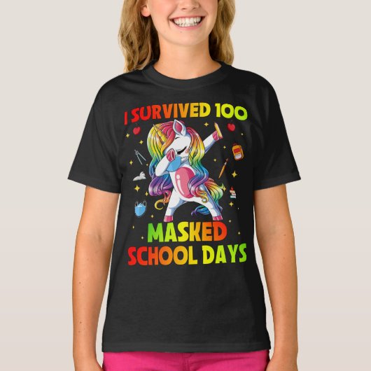 Ik heb 100 gemaskerde schooldagen overleefd t-shirt (Voorkant)