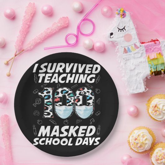 Ik heb 100 gemaskerde schooldagen overleven papieren bordje (Feest)