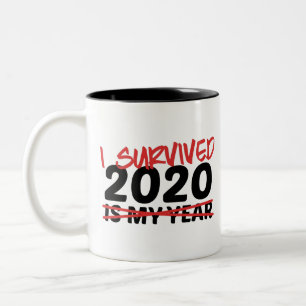 Ik heb 2020 overleefd tweekleurige koffiemok